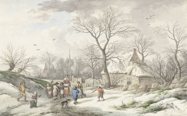 Main Product Photo of Winter; Assembling for Shrove Tuesday  Painting by Jan Van Der Meer The Younger