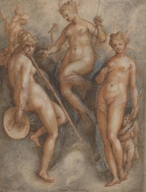 Three Goddesses - Minerva, Juno and Venus by Jan Van Der Straet Oil Painting