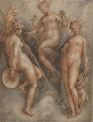 Three Goddesses - Minerva, Juno and Venus by Jan Van Der Straet Oil Painting