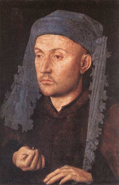 Main Product Photo of Portrait of a Goldsmith Man with Ring Painting by Jan Van Eyck