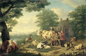 Milking Time by Jan Van Gool Oil Painting