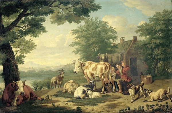 Main Product Photo of Milking Time  Painting by Jan Van Gool