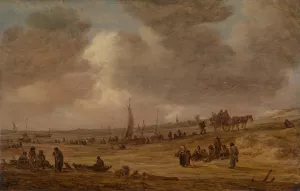 A Beach with Fishing Boats by Jan Van Goyen Oil Painting