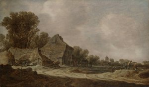 A Sandy Road with Thatched Cottages by Jan Van Goyen Oil Painting