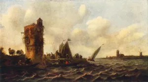 A View on the Maas near Dordrecht by Jan Van Goyen Oil Painting