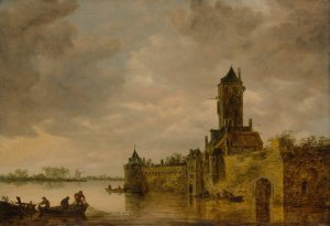 Castle by a River by Jan Van Goyen Oil Painting
