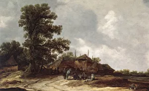 Farmyard with Haystack by Jan Van Goyen Oil Painting