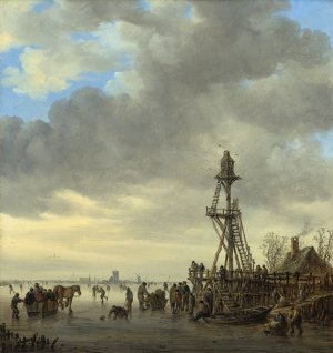Ice Scene near a Wooden Observation Tower Oil painting by Jan Van Goyen