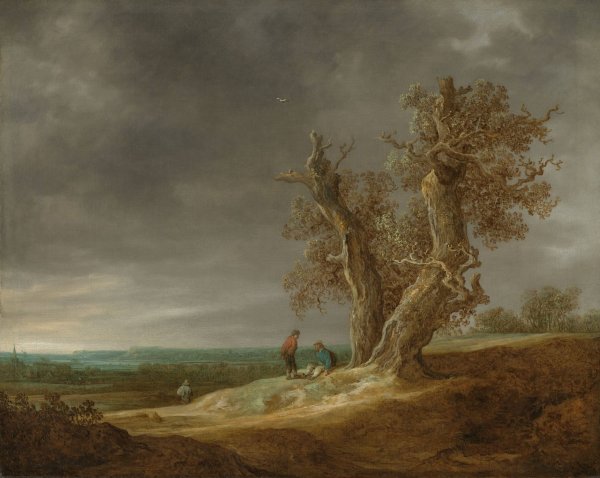 Landscape with Two Oaks  by Jan Van Goyen - Hand-Painted Oil Painting Reproduction