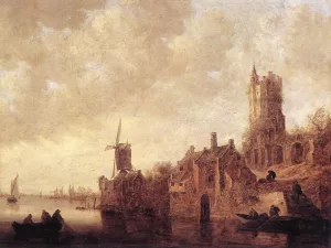 River Landscape with a Windmill and a Ruined Castle painting by Jan Van Goyen