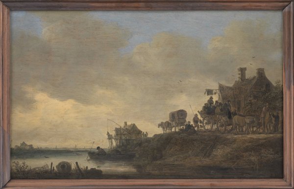 River Scene with the 'Swan'Tavern  by Jan Van Goyen - Hand-Painted Oil Painting Reproduction