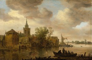 River View with Church and Farmhouse Oil painting by Jan Van Goyen