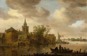 River View with Church and Farmhouse Oil painting by Jan Van Goyen