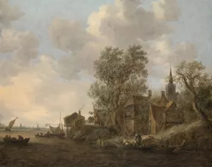 View of a Town on a River by Jan Van Goyen Oil Painting