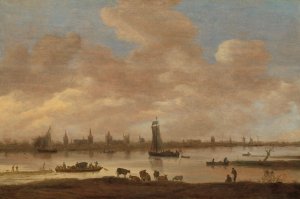View of an Imaginary Town across a River, with the Tower of Saint Pol in Vianen by Jan Van Goyen Oil Painting