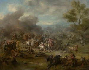 A battle scene by Jan Van Huchtenburg Oil Painting