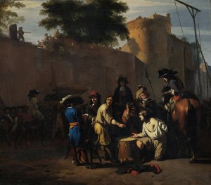 Casting the Dice for Life or Death by Jan Van Huchtenburg Oil Painting