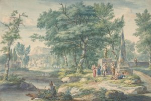 Arcadian Landscape with Figures Making Music by Jan Van Huysum Oil Painting