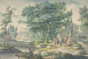 Arcadian Landscape with Figures Making Music by Jan Van Huysum Oil Painting