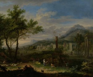 Arcadian Landscape with Fishermen by Jan Van Huysum Oil Painting