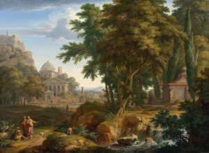 Arcadian Landscape with Saints Peter and John Healing the Lame Man by Jan Van Huysum Oil Painting