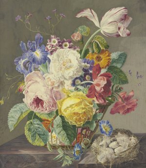 Blumenstillleben Mit Vogeleiern by Jan Van Huysum Oil Painting