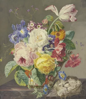 Blumenstillleben Mit Vogeleiern by Jan Van Huysum Oil Painting