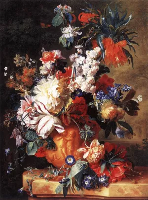 Bouquet of Flowers in an Urn by Jan Van Huysum - Oil Painting Reproduction