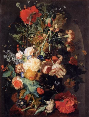 Vase of Flowers in a Niche by Jan Van Huysum Oil Painting