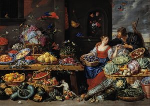 Fruit and Vegetable Market with a Young Fruit Seller by Jan Van Kessel The Elder Oil Painting