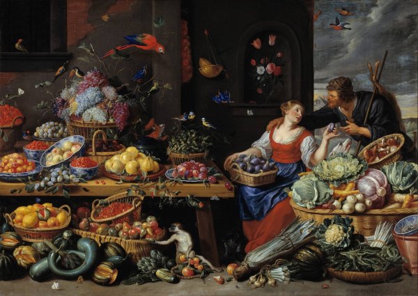 Main Product Photo of Fruit and Vegetable Market with a Young Fruit Seller  Painting by Jan Van Kessel The Elder