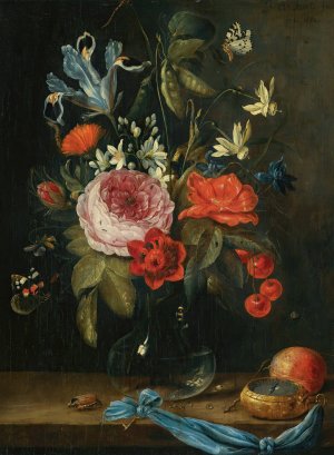Still Life With Flowers In A Glass Vase by Jan Van Kessel The Elder Oil Painting