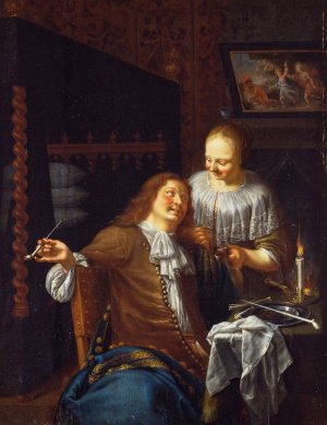 Lady and Cavalier by Jan Van Mieris Oil Painting