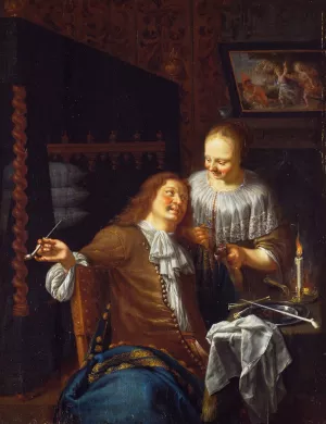 Lady and Cavalier by Jan Van Mieris Oil Painting