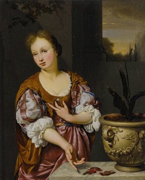 Vanitas portrait of a young woman by Jan Van Mieris Oil Painting