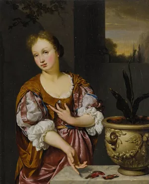 Vanitas portrait of a young woman by Jan Van Mieris Oil Painting