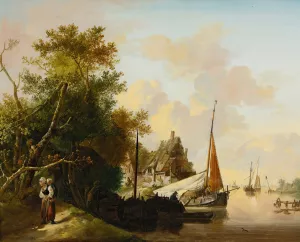 Mother And Child By A River by Jan Van Os Oil Painting