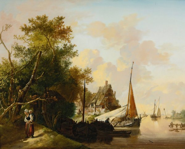 Main Product Photo of Mother And Child By A River Painting by Jan Van Os