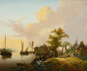 Peasants Unloading Cargo by Jan Van Os Oil Painting