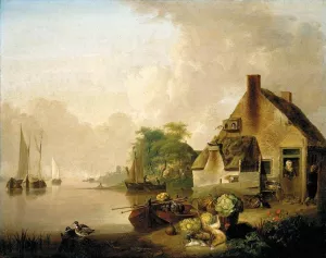 River Landscape by Jan Van Os Oil Painting