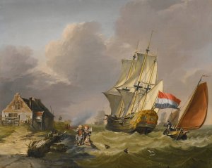 Shipping In A Storm Off The Coast by Jan Van Os Oil Painting