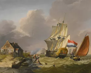 Shipping In A Storm Off The Coast by Jan Van Os Oil Painting