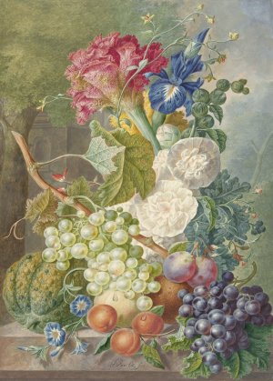 Still Life with Flowers and Fruit by Jan Van Os Oil Painting