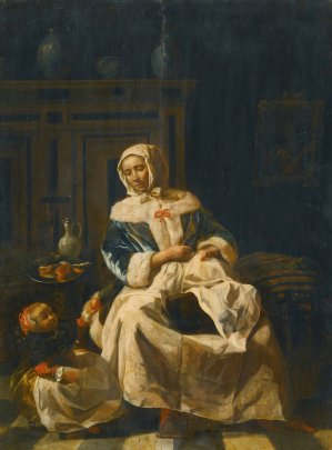 A Mother And Child In An Interior by Jan Van Pee Oil Painting