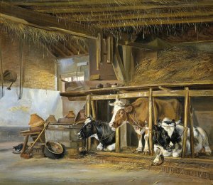 Cows in a Stable by Jan Van Ravenswaay Oil Painting