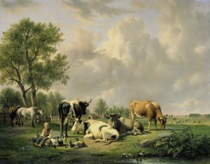 Meadow with Animals by Jan Van Ravenswaay Oil Painting