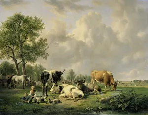 Meadow with Animals by Jan Van Ravenswaay Oil Painting