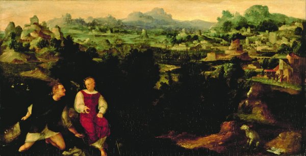 Landscape with Tobias and the Angel  by Jan Van Scorel - Hand-Painted Oil Painting Reproduction