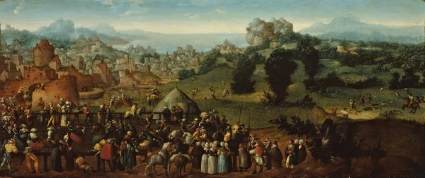 Landscape with Tournament and Hunters  by Jan Van Scorel - Hand-Painted Oil Painting Reproduction