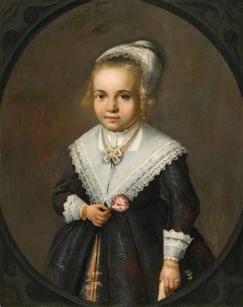 Main Product Photo of Portrait Of A Young Girl Holding A Flower  Painting by Jan Van Teylingen